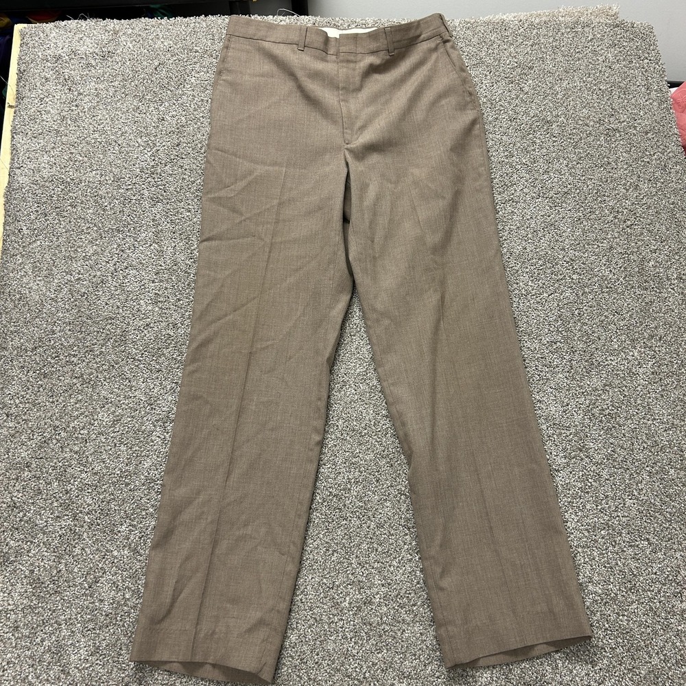 Haggar Dress Pants Mens 34x32 Beige Polyester Blend Regular Fit Straight Leg
